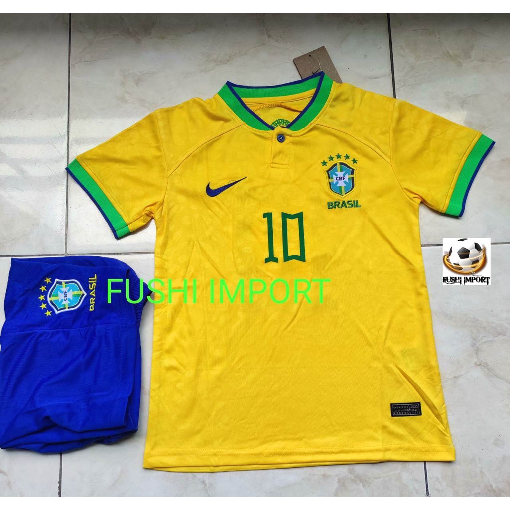 Jersey Baju Bola Anak Brasil Home Kids World Cup Piala Dunia 2022 Fullset Satu Set Grade Ori