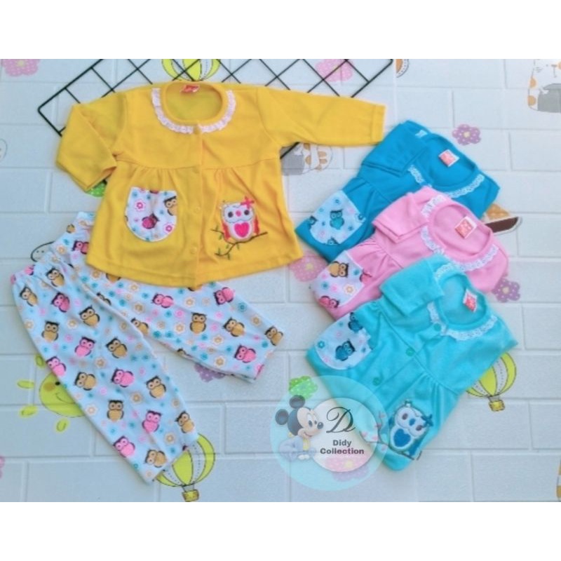 Setelan Piyama Bayi Perempuan  3-12Bulan / Baju Bayi Motif OWL Saku Depan /  Setelan Baju  Bayi Panj