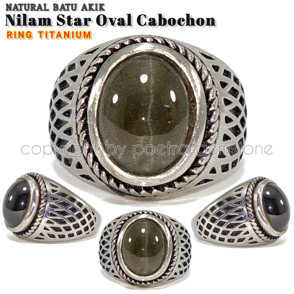 Natural Cincin Titanium Nilam Star Oval Cabohon Termurah