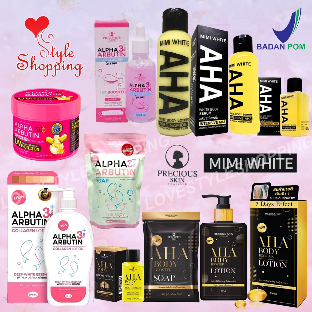 Precious Skin AHA Mimi White Body Booster Extra Whtening Lotion / Pemutih 250ml (Bright Serum 30ml 1