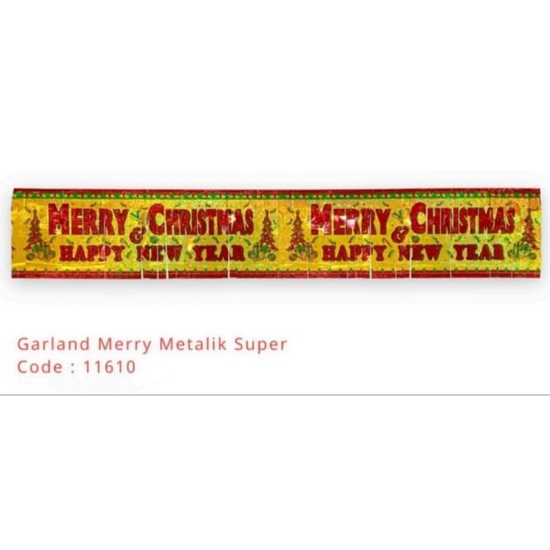 Garland Merry Christmas Metalik - Hiasan Natal - Hiasan Rumbai Natal - Tulisan Merry Christmas - L11