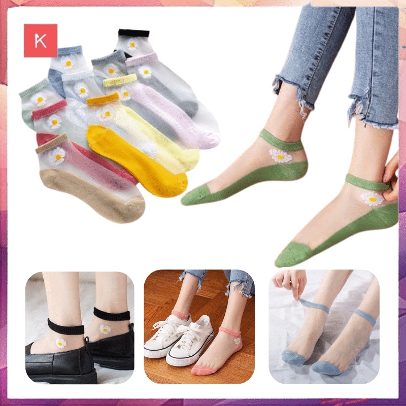 ANG KAOS KAKI WANITA PENDEK FLOWER TRANSPARAN / KAOS KAKI FASHION WANITA