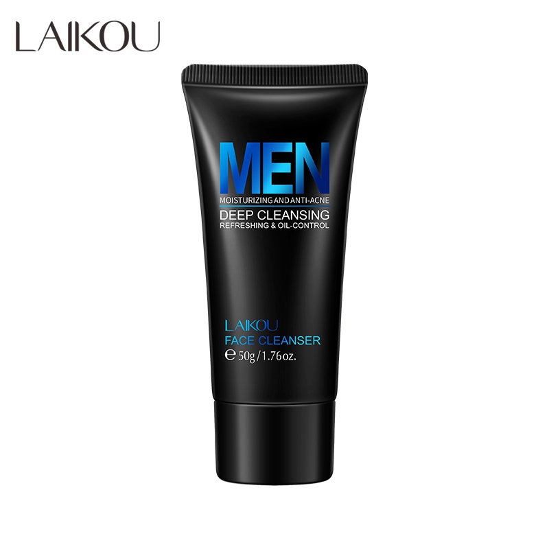 LAIKOU Men Foam Pembersih Wajah Cleanser Anti-Jerawat Kontrol Minyak Pembersih Pori-pori 50g