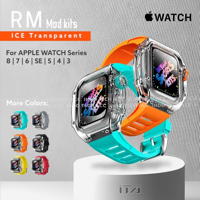 SET TALI JAM + CASE RM ICE TRANSPARAN untuk Apple Watch Series 8 7 6 SE 5 4 Dengan Ukuran Case 45mm 