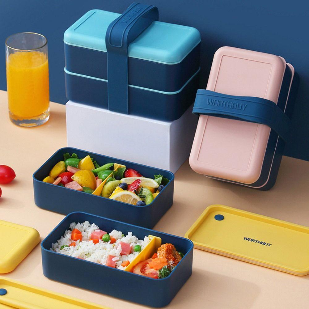 R-FLOWER Lunch Box Microwavable Untuk Pelajar Pekerja Kantor Wadah Makanan Persegi Panjang