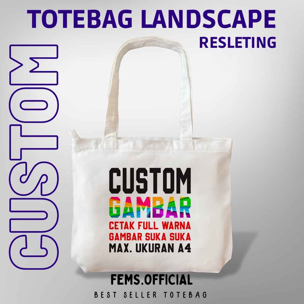 Jual Tote Bag Kanvas Custom 1 Hari Jadi Totebag Landscape Kanvas Tebal Custom Penutup Resleting 6334