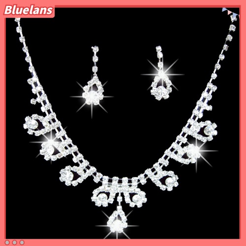 Bluelans Lady Bridal Wedding Engagement Rhinestone Teardrop Necklace Earrings Jewelry Set