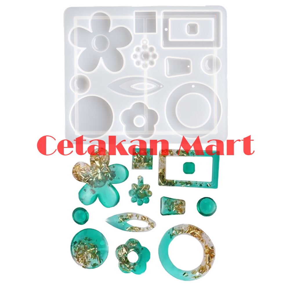 CM Cetakan Silikon Resin Epoxy Craft DIY Flower Pendant Earring 11 Cav