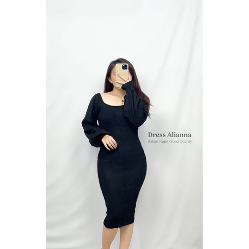 MDLV ~ DRESS ALIANNA PJ RAJUT DRESS RAJUT DRESS BODYCON DRESS RAJUT LENGAN PANJANG FASHION WANITA