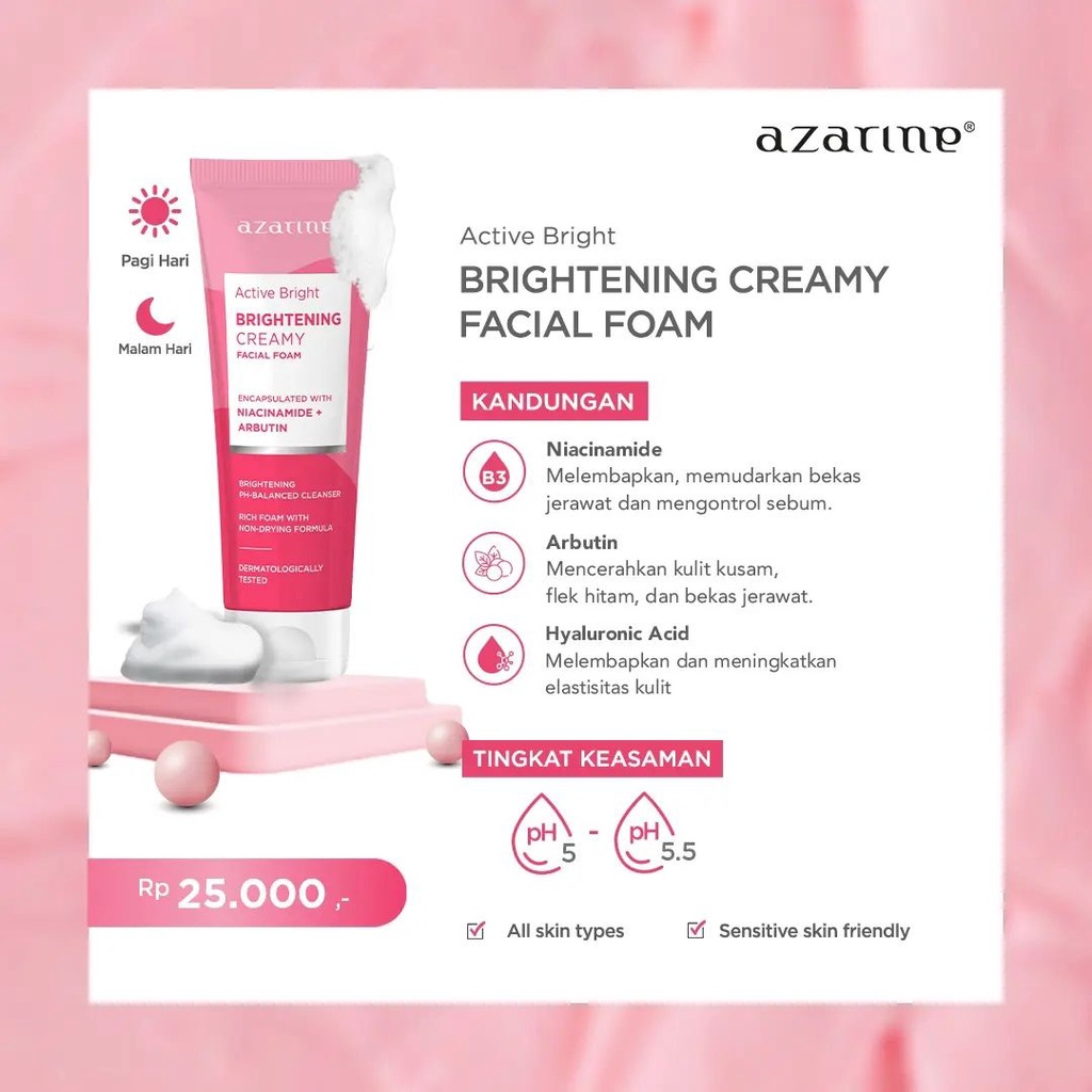 Azarine Easy White Treatment original | Azarine Active Bright SERIES Treatment - Brightening Day Moisturiser SPF 25++ - Night Moisturiser 20gr - Brightening Creamy Facial Foam 50g