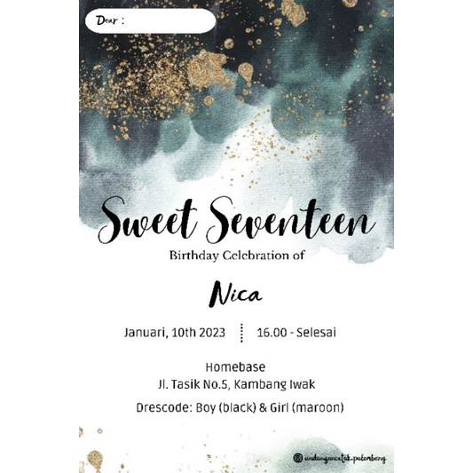 Undangan ulang tahun (ultah) dewasa sweet seventeen