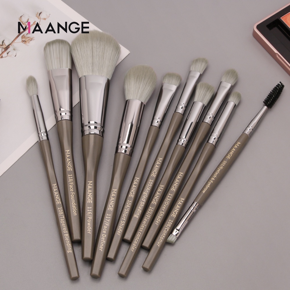 MAANGE5867 Brush Kit 10Pcs Make up Brush Set Comfortable Nylon Bristles Wood Handle Kosmetik Aksesoris Powder Besar Eye