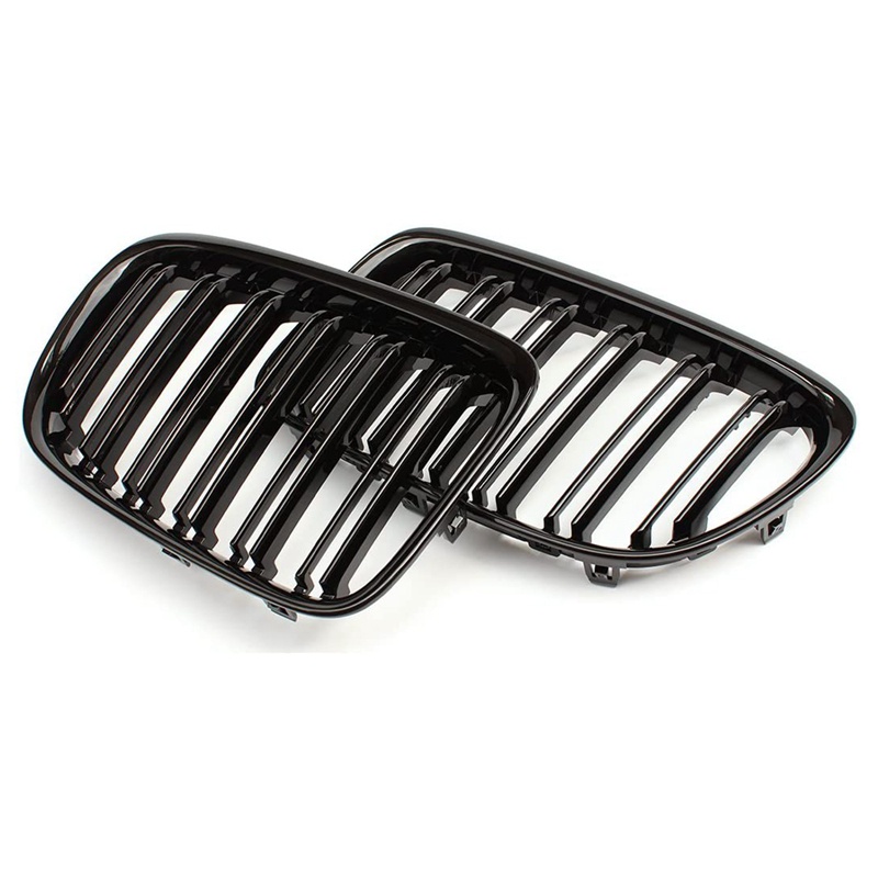 Bumper Depan Hitam Glossy Dual Slat Front Kidney Grille Untuk-BMW X1 Series E84 SDrive XDrive 2009-2015