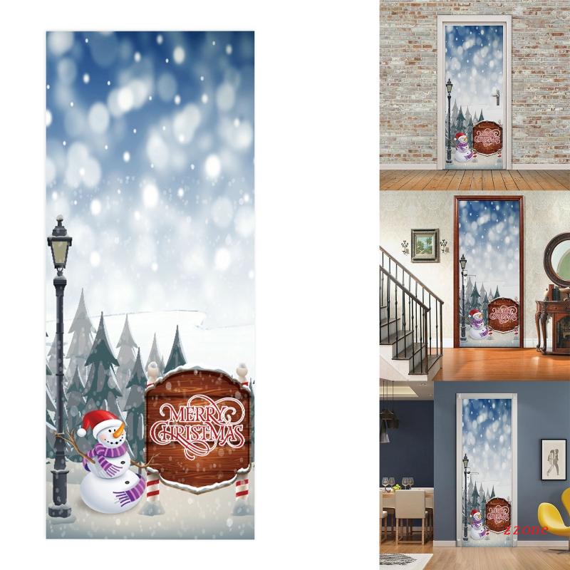 Zzz 2pcs / set Stiker Dinding / Pintu / Kulkas Anti Air Motif Snowman / Pohon Natal