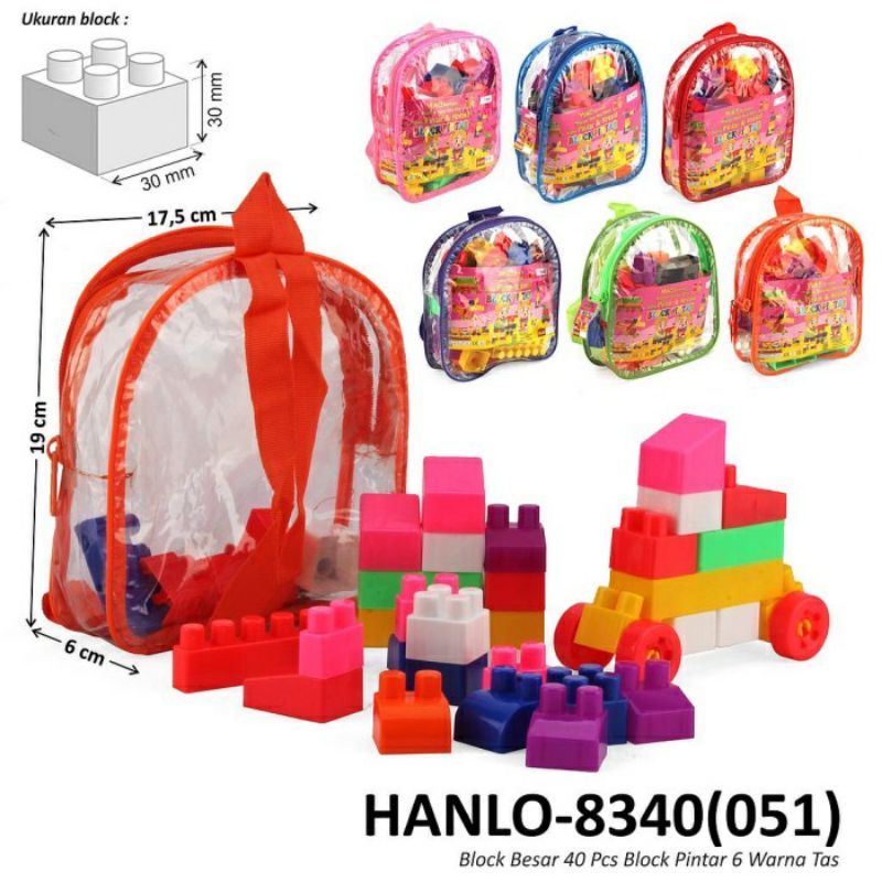 BALOK SUSUN ANAK TAS ISI 40 PCS MAINAN EDUKASI BLOCK