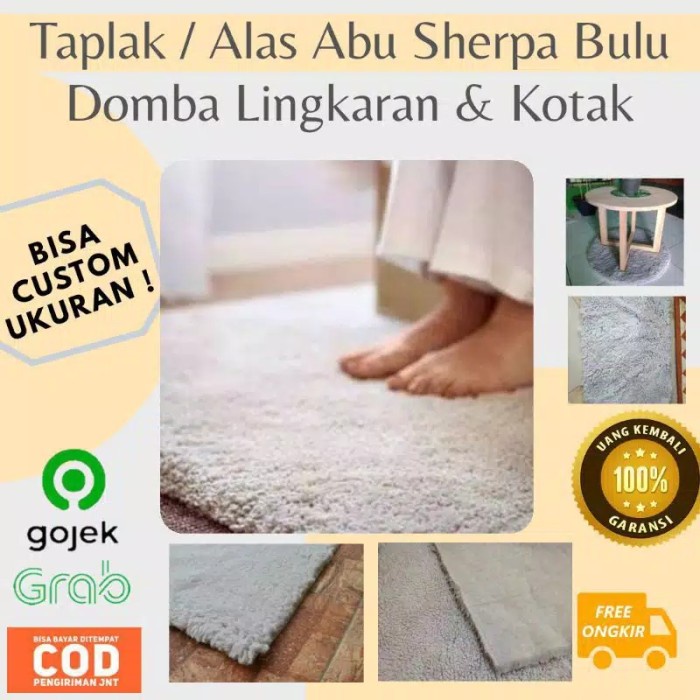 Alas Kain Karpet Lantai Karpet Bulu Sherpa Bulu Domba Abu Abu Oval - Kotak 60x60cn(S7C8) Karpet BUlu