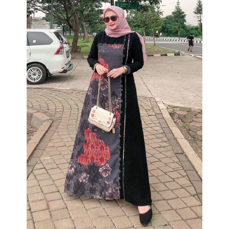 Gamis Hitam Elegan | gamis terbaru 2022| gamis kekinian | gamis batik kombinasi