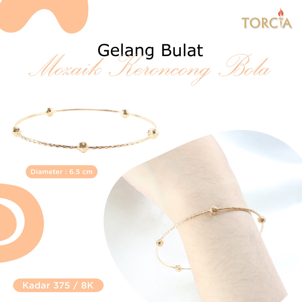 Gelang Bulat Emas Asli Mozaik Keroncong Bola Kadar 375 Torcia
