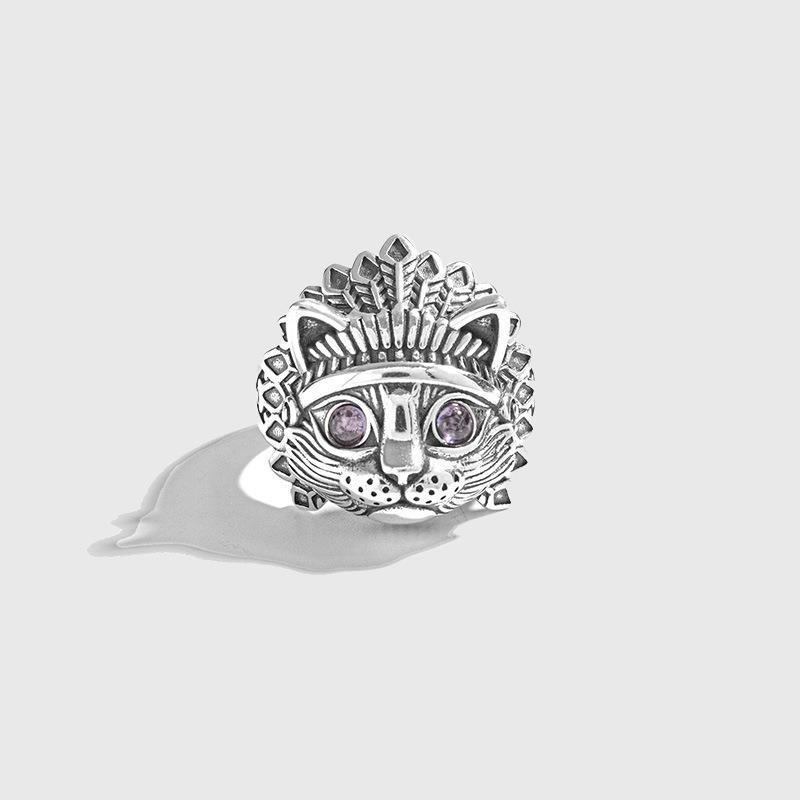 Cincin Desain Kepala Kucing Gaya vintage Indian Untuk Pria Dan Wanita