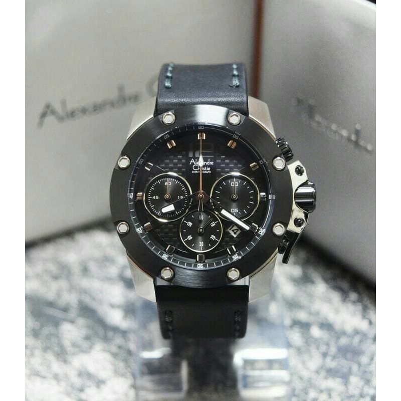 JAM TANGAN PRIA ALEXANDRE CHRISTIE AC 6290 / AC6290 SILVER BLACK LEATHER BLACK ORIGINAL GARANSI 1 TA