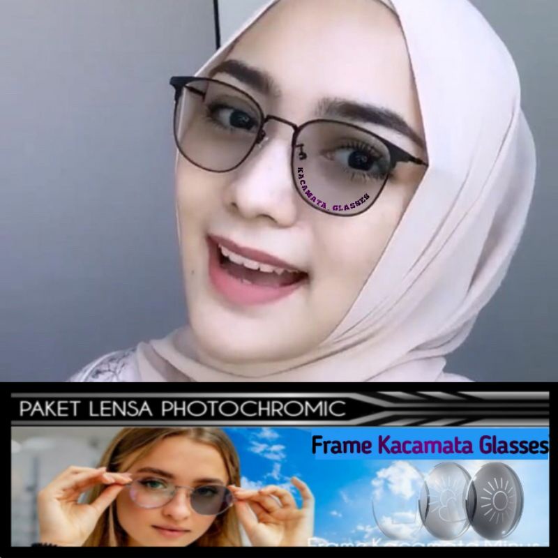 Frame 1924 Paket Lensa Photocromic Kacamata Minus Trendy Pria Wanita 1924