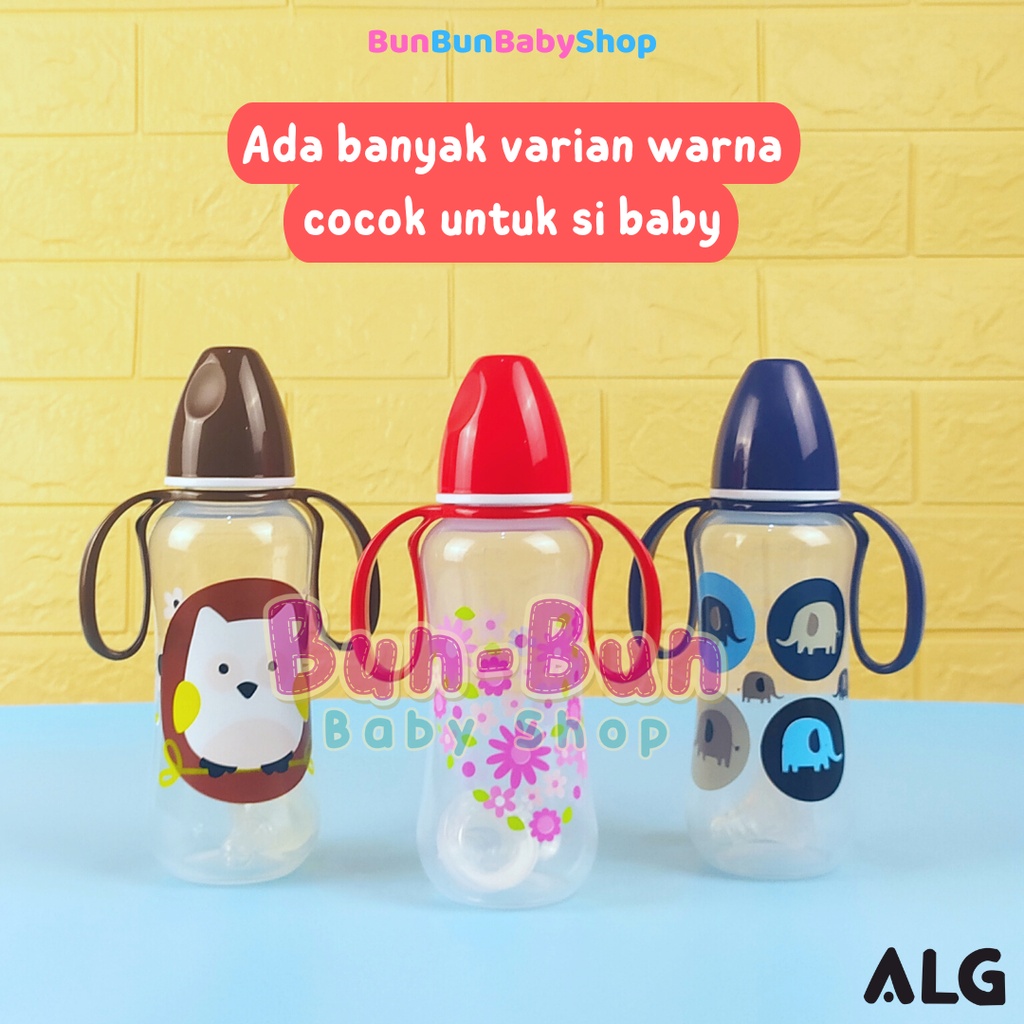 ALG Botol Susu Pegangan 280ml Wide Neck Bottle With Handle New Born Leher Lebar Perlengkapan Makan Bayi Baru Lahir Peralatan MPASI Baby Newborn Murah ANTI PECAH Bunbunbabyshop