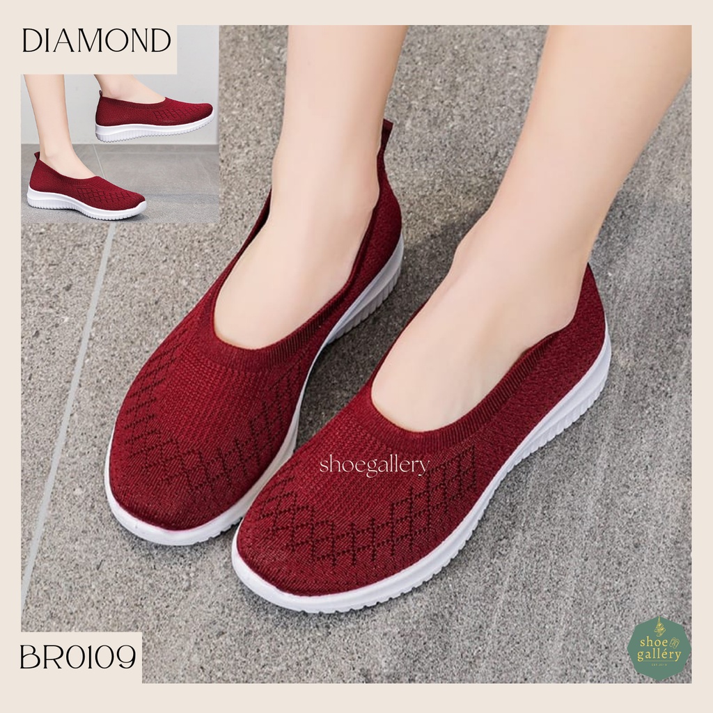 SHOEGALLERY LV0109 Sepatu Slop Tanpa Tali Motif Diamond Import