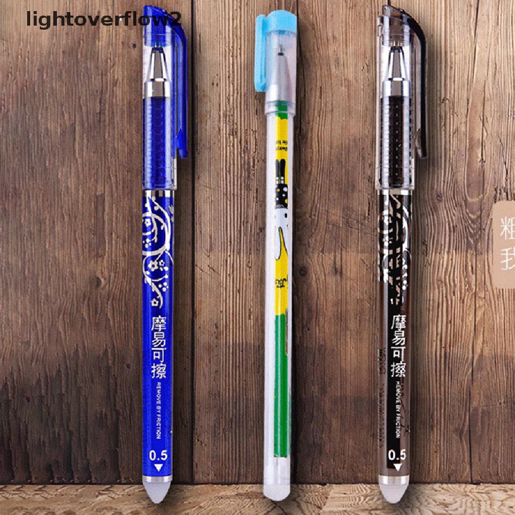 (lightoverflow2) 12pcs / Set Pulpen Gel 0.5mm Tinta Biru / Hitam Bisa Dihapus Untuk Sekolah