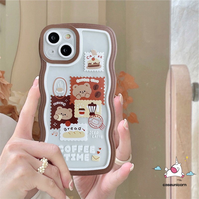 Soft Case Bahan TPU Motif Kartun Beruang Kopi Tahan Banting Untuk iPhone 11 12 13 14 Pro MAX XR 6 6s 7 8 14 Plus X XS MAX SE 2020