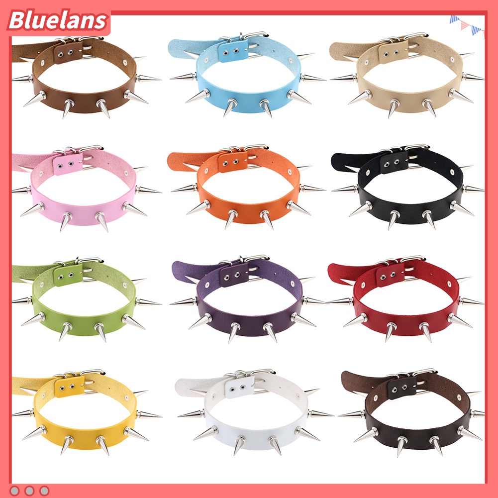 Bluelans Women Fashion Alloy Rivet Spike Faux Leather Choker Short Necklace Punk Jewelry
