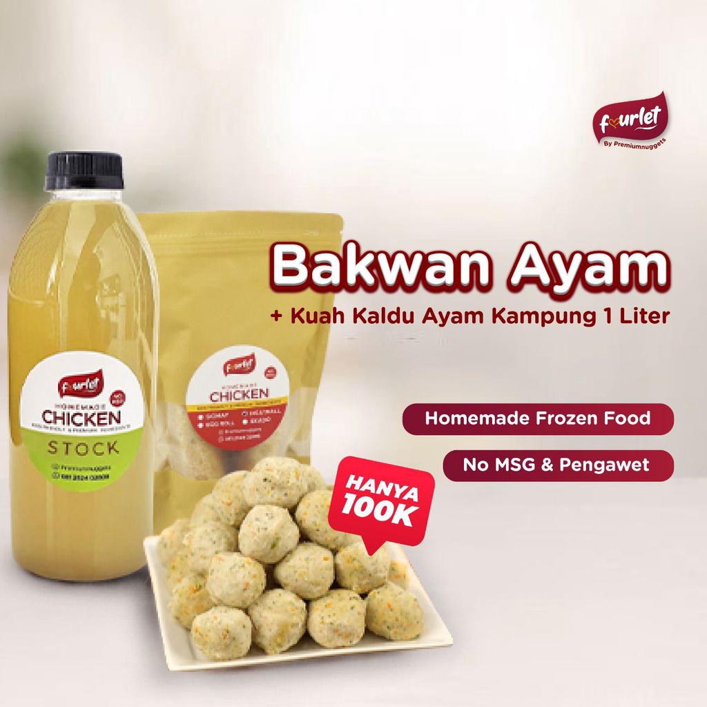 

Fourlet Frozen Paket Bundling Bakwan/ Baso/ Bakso Ayam + Kuah Kaldu Ayam Kampung 1 Liter