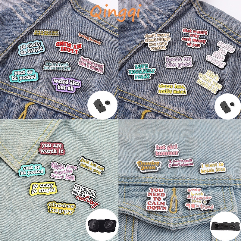 Bros Pin Enamel Desain Quotes I Am Beautiful Warna-Warni 50 Gaya Untuk Ransel Pakaian