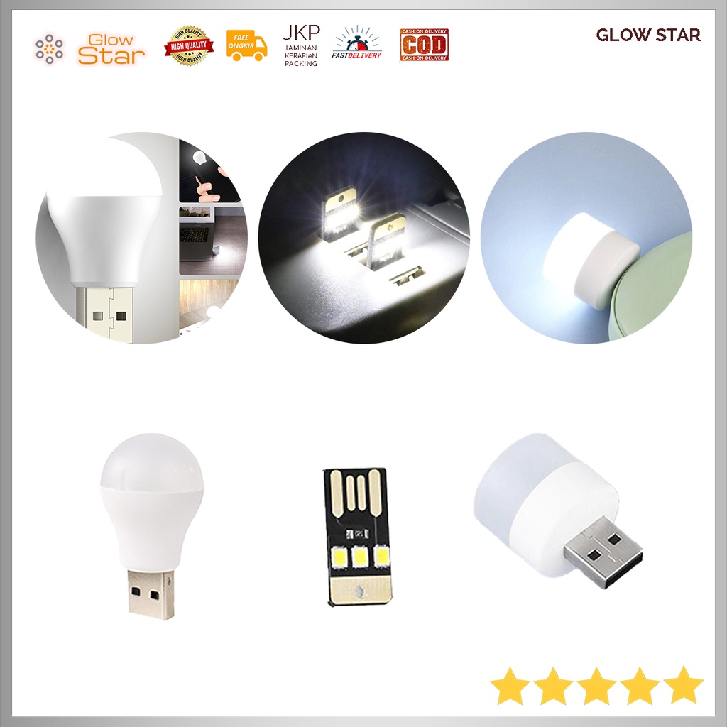 Lampu LED Mini USB Chip Cool White Black Powerbank Lampu Mini Penerangan Portable Light Cool White Bohlam 1W Cool Tidur Malam