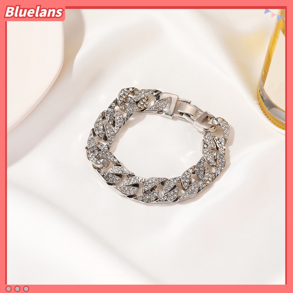 Bluelans Fashion Women Rhinestone Inlaid Cuban Link Chain Bracelet Bling Jewelry Gift