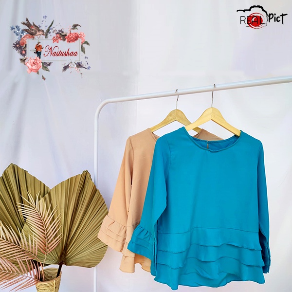 Blouse Blus Serena Polos Atasan Wanita Top Daily Rempel Layer Tumpuk Bagian Depan dan Lengan Bahan Premium Model Terbaru Korean Style