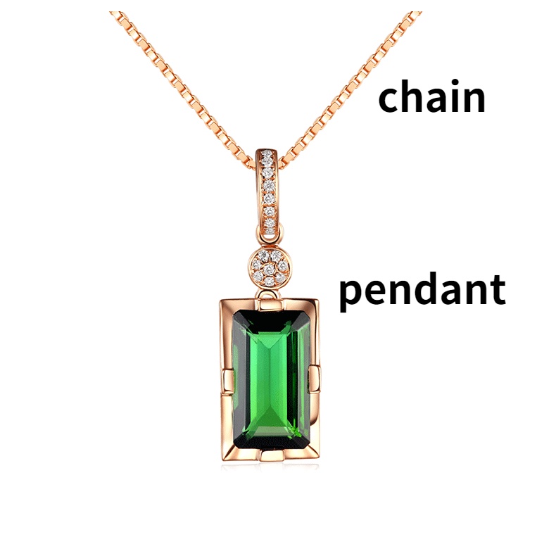 Goldkingdom Fashion Jewelry 24K Bangkok Aksesoris Ready Stock Emerald Tourmaline Pendant Dengan Berlian Rose Gold Kalung Untuk Wanita