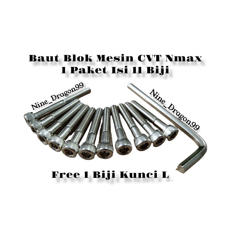 Baut Blok L Mesin CVT Nmax Sepaket Isi 11 Biji Free Kunci L