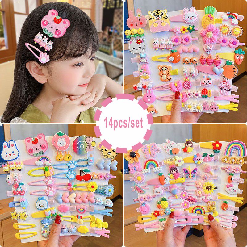 [PRINCESS KESLI] 1 Set 14 Pcs Jepit Rambut Pola Kartun Lucu Aksesoris Karakter Anak Perempuan Busana