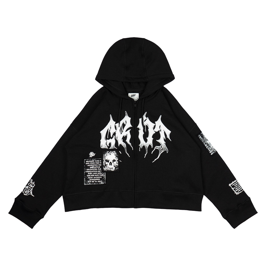 GRDT - Damnation Hoodie Zipper Oversize Crop Black