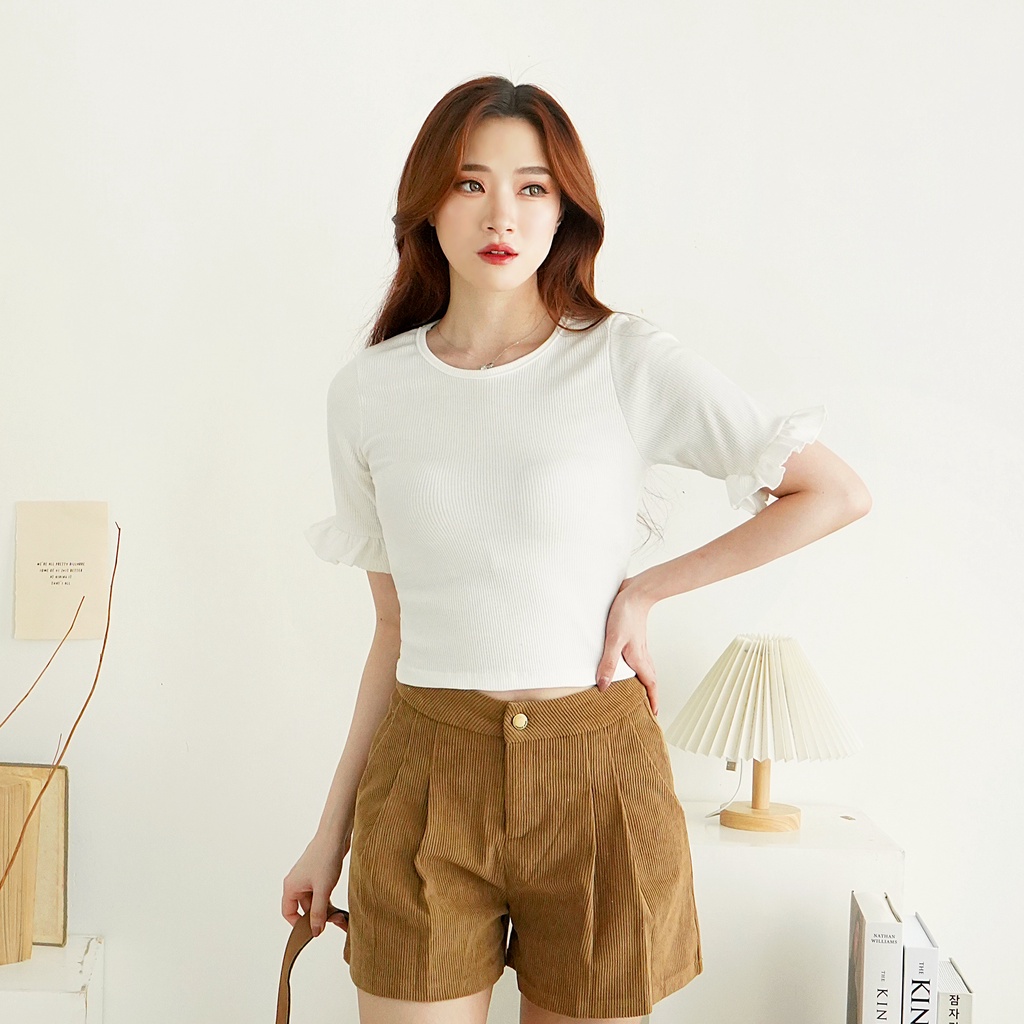 Korean Croptop Short Sleeve Top 3/4 Crop Top Tee Wanita 221