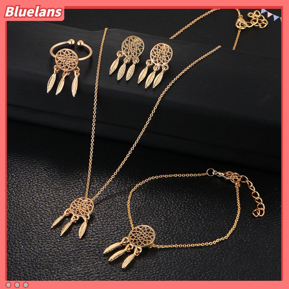 Set Perhiasan Kalung Anting Cincin Dan Gelang Desain Dream Catcher Aksen Hollow Untuk Wanita