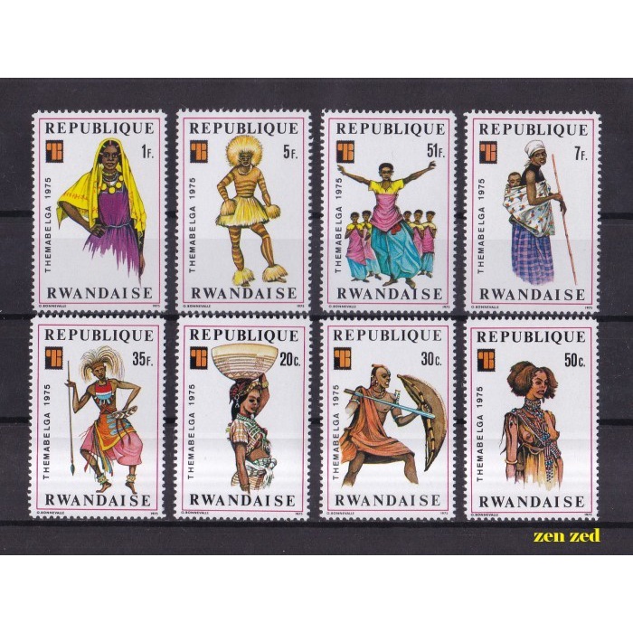 

0687 Perangko Rwanda 1975 Stamp Expo - African Costumes 8v Mnh