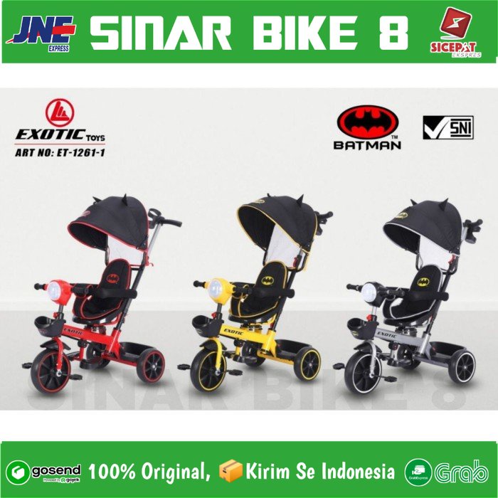 Sepeda Anak Roda Tiga 3 EXOTIC ET 1261-1 BATMAN Kursi Putar Tricycle Anak