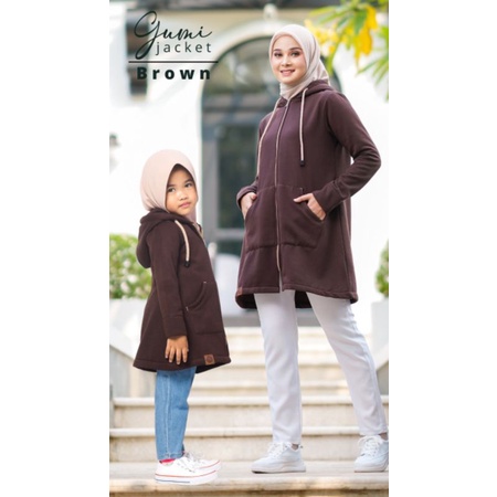 Jaket Couple Ibu dan Anak Bahan Fleece Jaket Resleting Hoodie Gumi by Grayscale