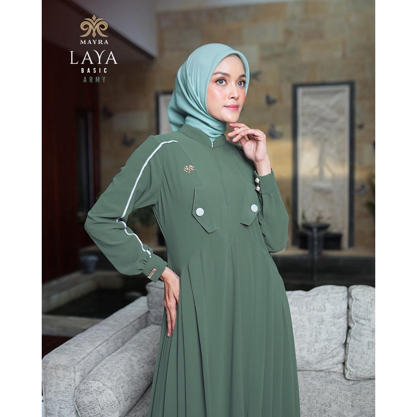 MAYRA BASIC DRESS GAMIS LAYA | LINING BABYDOLL ARMANY | RISLETING DEPAN BELAKANG-Hijau Tua