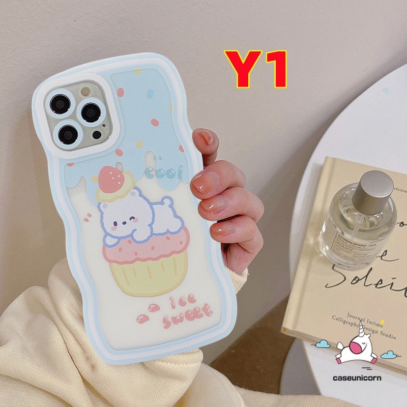 Casing Untuk Samsung A14 A04s A12 A50 A32 A04 A13 A04E A52 A51 A03 A53 A20s A22 A23 A33 A20 A30 A03s A50s A31 A30 A52s A02s A11 A21s Kartun Ice Cream Bear Wavy Edge Soft Case