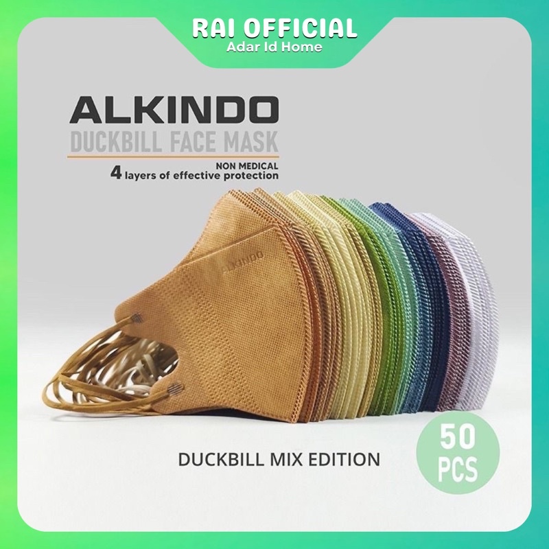 Alkindo Duckbill Face Mask 4 Layers Putih Hitam Mix Edition Isi 50 Pcs