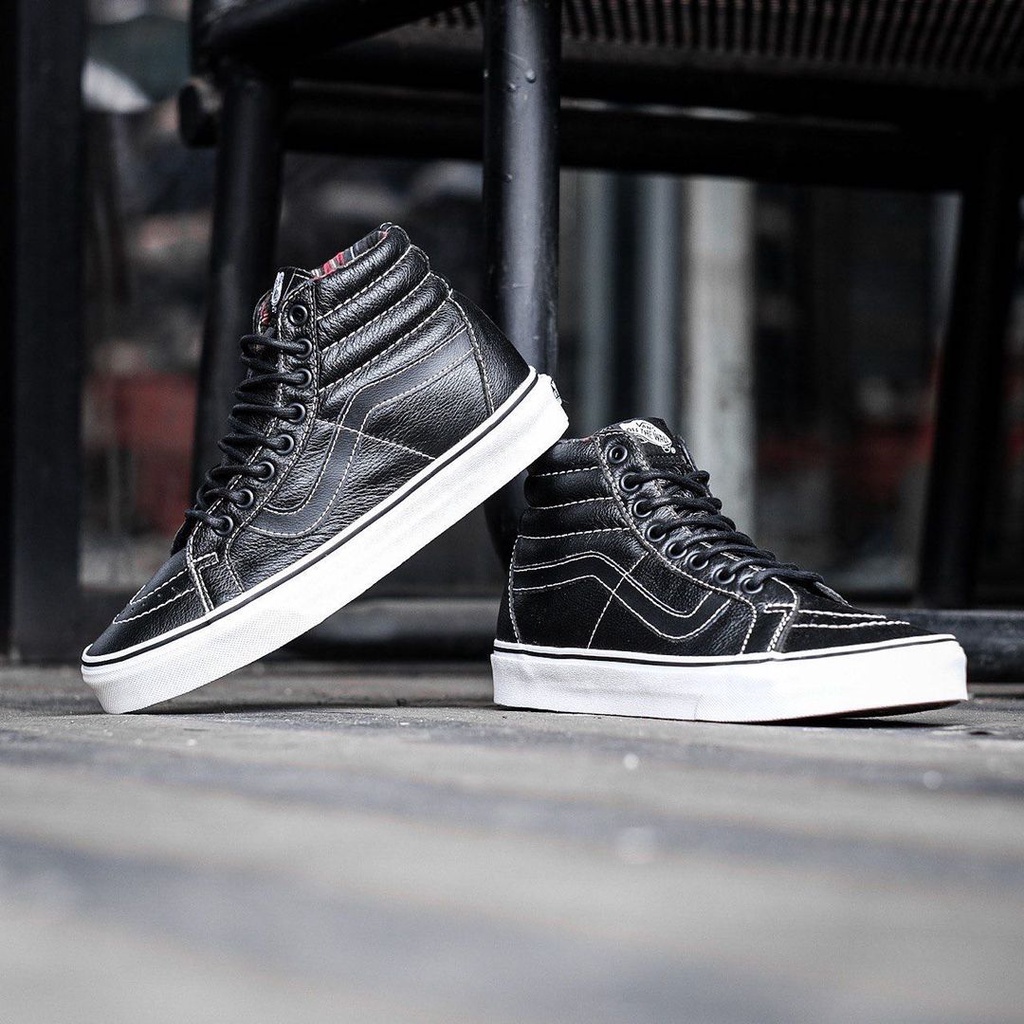 Sepatu Vans Sk8-Hi Leather Black White Original Murah