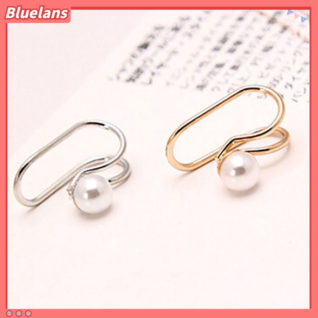 Bluelans 1Pc Women U Type Cubic Zirconia Faux Pearl Non Piercing Ear Cuff Clip Earring