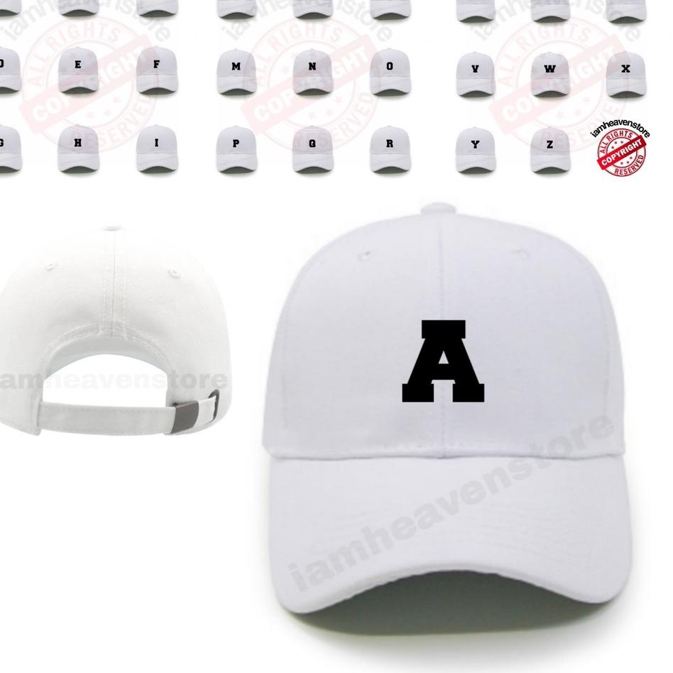 Banyak Diminati Topi Baseball Putih Abjad Huruf Teks Alphabet A B C D E F G H I J K L M N O P Q R S T U V W X Y Z Basebalcap White